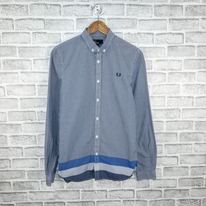 FRED PERRY Men's Blue Gingham check Button Down Shirt bottom stripe sz S